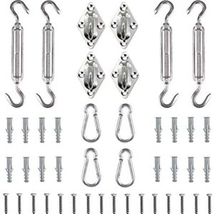 Sun Shade Sail Hardware Kit, Tiberham Heavy Duty Anti-Rust Rectangle/Square Shade Sail Installation for Patio Lawn and Garden (44 Pcs)