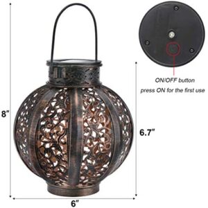 MAGGIFT 2 Pack Hanging Solar Lanterns Retro Solar Lights with Handle, Outdoor Solar Garden Lights Decor for Yard Tree Fence Patio 6 Lumens, Brown